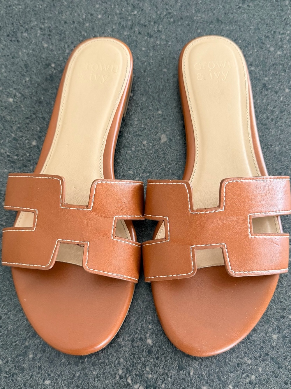 Crown & Ivy Tan  Cutout Slide Mules size 7